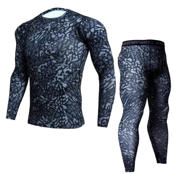 Ensemble compression homme 2pcs bleu blanc