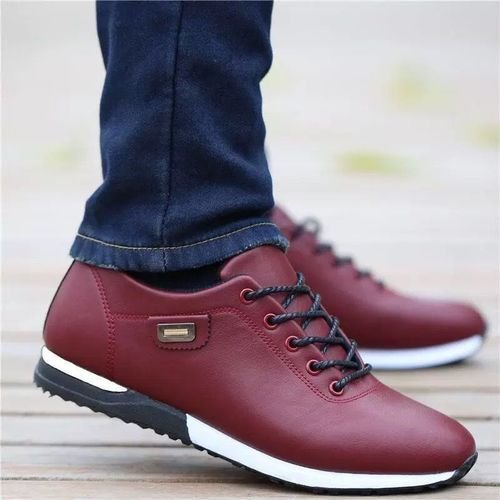 Fashion Chaussures de sport pour hommes cuir-Rouge